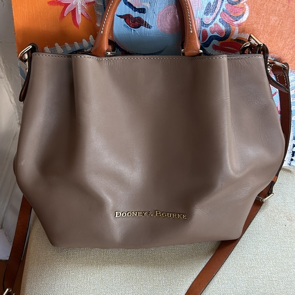 Dooney & Bourke Taupe Leather Crossbody Bag with Cognac Handles, Brass Hardware - Picture 11 of 11